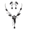 Stunning Floral Statement Dangling Necklace and Earring Set (Black)