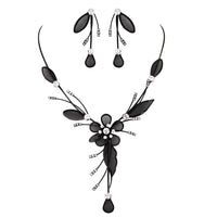 Stunning Floral Statement Dangling Necklace and Earring Set (Black)