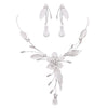 Stunning Floral Statement Dangling Necklace and Earring Set (Silver)