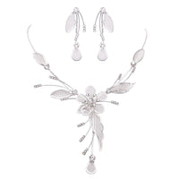 Stunning Floral Statement Dangling Necklace and Earring Set (Silver)