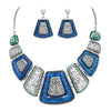 Stunning Statement Aztec Enamel Resin Collar Necklace Post Back Earrings Set, 14"-17" with 3" Extender (Post Style Dangle Earring)