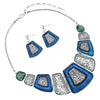 Stunning Statement Aztec Enamel Resin Collar Necklace Post Back Earrings Set, 14"-17" with 3" Extender (Post Style Dangle Earring)