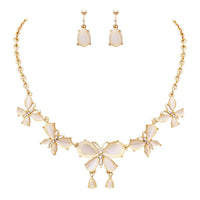 Classic Beautiful Statement Resin and Crystal Butterfly Collar Necklace and Clip on Earring Jewelry Set