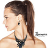 Unbe-leaf-ably Stunning Crystal Accented Textured Metal Leaf Statement Necklace Earrings Set, 14"+3" Extender (Midnight Blue Leaf Montana Blue Crystal Hematite Tone)