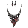 Unbe-leaf-ably Stunning Crystal Accented Textured Metal Leaf Statement Necklace Earrings Set, 14"+3" Extender (Burgundy Leaf Red Crystal Hematite Tone)
