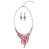 Unbe-leaf-ably Stunning Crystal Accented Textured Metal Leaf Statement Necklace Earrings Set, 14