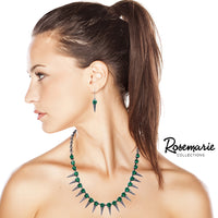 Emerald Green Color Spike Collar Necklace Earrings Set, 21+4" Extender