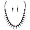 Halloween Crystal With Hematite Black Spikes Collar Necklace Earrings Set, 21+4" Extender
