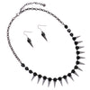Halloween Crystal With Hematite Black Spikes Collar Necklace Earrings Set, 21+4" Extender