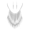 Halloween Faceted Crystal Bead With Spikes Waterfall Collar Necklace Earrings Set, 16"+3" Extender (Silver Tone)
