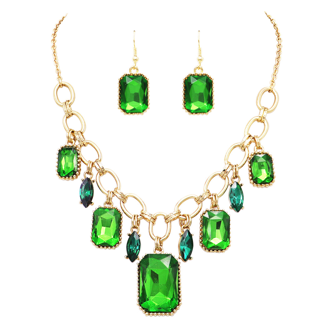 Premium Quality Gold Plated Real Kemp and Ruby and Emerald Stone Necklace  and Earring Set