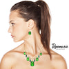 Stunning Emerald Cut Crystal Statement Necklace Earrings Set, 18"+3" Extender (Emerald Green)