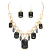 Stunning Emerald Cut Crystal Statement Necklace Earrings Set, 18"+3" Extender (Jet Black)