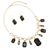 Stunning Emerald Cut Crystal Statement Necklace Earrings Set, 18"+3" Extender (Jet Black)