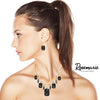 Stunning Emerald Cut Crystal Statement Necklace Earrings Set, 18"+3" Extender (Jet Black)