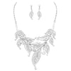 UnbeLeafable Vine and Leaves Crystal Statement Necklace Earrings Set, 14"+3 Extender (Silver Tone)