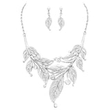 UnbeLeafable Vine and Leaves Crystal Statement Necklace Earrings Set, 14