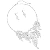 UnbeLeafable Vine and Leaves Crystal Statement Necklace Earrings Set, 14"+3 Extender (Silver Tone)