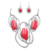 Stunning Statement Link Hoops With Colorful Resin Collar Necklace Earrings Set, 13.5"+3.5" Extender (Red Silver Tone)