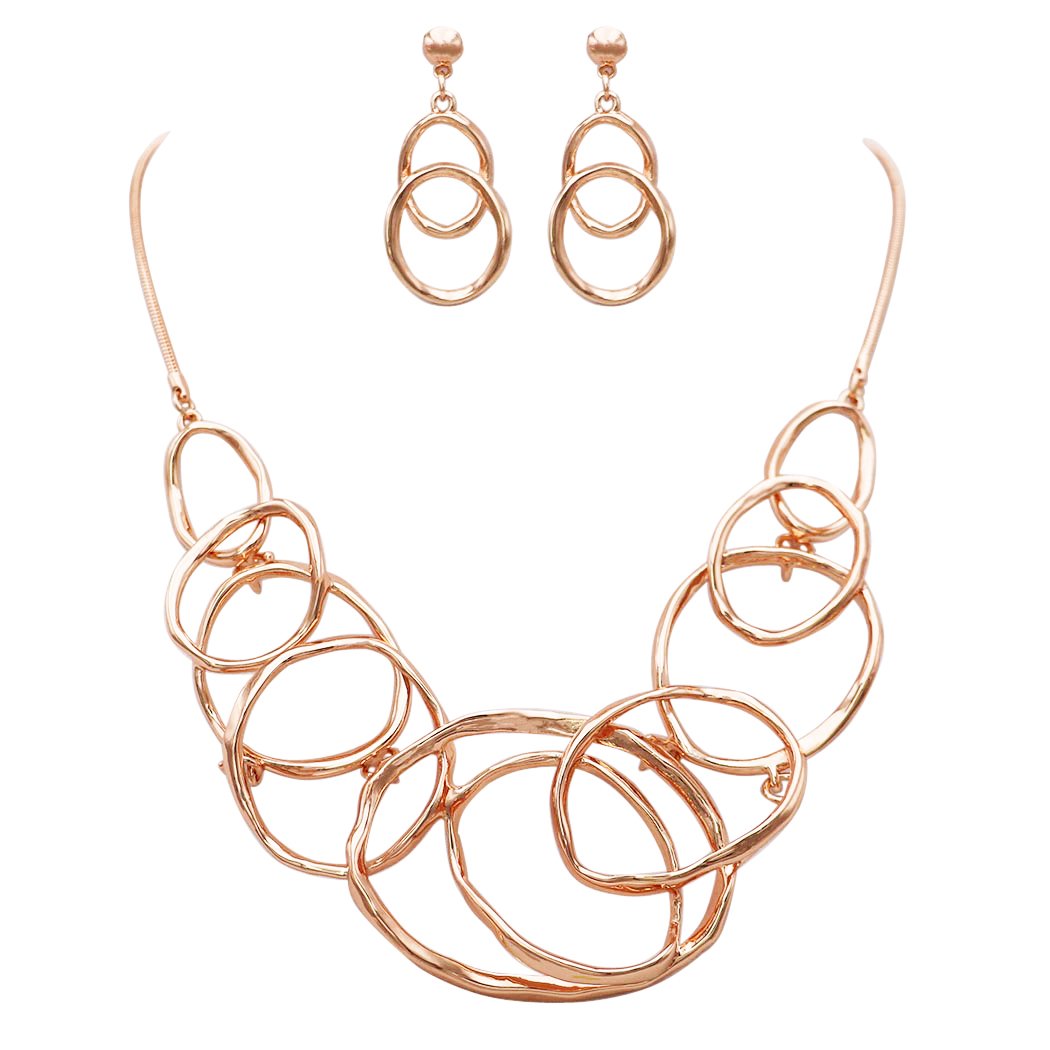 Rose Gold Fashion Jewelry Set Link Hoops Statement Collar Necklace and Earrings Jewelry Set