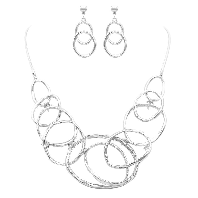 Silver Fashion Jewelry Set Link Hoops Collar Necklace