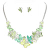 Beautiful Resin And Enamel Butterflies With Crystals Collar Necklace Earrings Set, 13"+3" Extender (Greens)