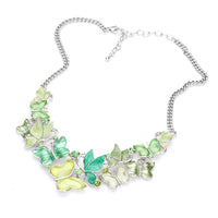 Beautiful Resin And Enamel Butterflies With Crystals Collar Necklace Earrings Set, 13"+3" Extender (Greens)