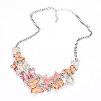 Beautiful Resin And Enamel Butterflies With Crystals Collar Necklace Earrings Set, 13"+3" Extender (Oranges)