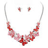 Beautiful Resin And Enamel Butterflies With Crystals Collar Necklace Earrings Set 13"+3" Extender (Reds)