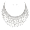 Stunning Vintage Bridal Design Crystal Rhinestone and Beaded Collar Necklace and Earrings Set, 15"+3" Extender (Silver Tone)