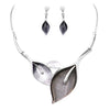 Statement Silver Enamel and Resin Leaf and Vine Necklace Earrings Set