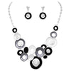 Contemporary Geo Circle Link Bib Pendant Necklace and Earring Jewelry Gift Set
