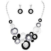 Contemporary Geo Circle Link Bib Pendant Necklace and Earring Jewelry Gift Set