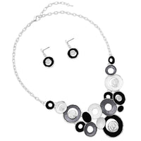 Contemporary Geo Circle Link Bib Pendant Necklace and Earring Jewelry Gift Set