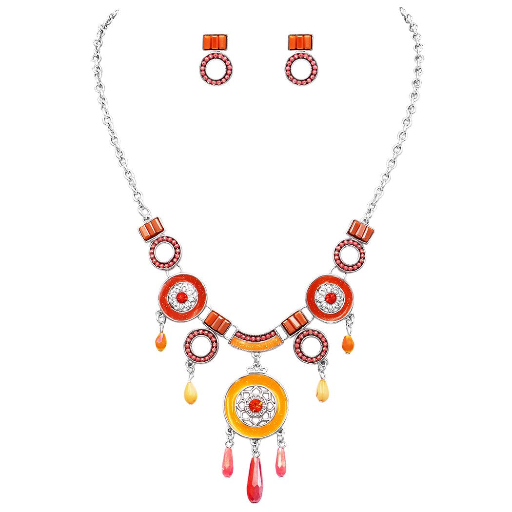 Buy Halltree Silver, Orange, Gold Alloy Gold-Plated Pendant, Chain, Ring  And Earring Set For Girls And Women Online at Best Prices in India -  JioMart.