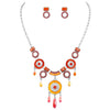 Colorful Orange Dangle Enamel Dream Catcher Necklace Earring Jewelry Set, 17-20" with 3" extender