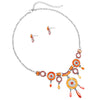 Colorful Orange Dangle Enamel Dream Catcher Necklace Earring Jewelry Set, 17-20" with 3" extender