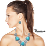 Western Style Concho with Natural Howlite Necklace Earring Jewelry Gift Set, 16