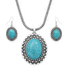 Western Style Silver Tone Concho Medallion with Natural Howlite Necklace Earrings Set, 26"-29" with 3" Extension (Turquoise)