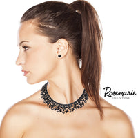 Women's Stunning Black Diamond Vintage Crystal Ruffle Collar Necklace Earring Jewelry Set, 13"-17" with 4" Extender