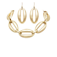 Stunning Chunky Oblong Link Chain Toggle Clasp Necklace Earrings Set, 17"-22" with 5" Extender (Matte Gold Tone)