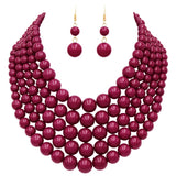 Multi Strand Simulated Pearl Bib Necklace and Earrings Jewelry Set, 16