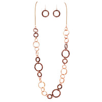Contemporary Lucite and Faux Snake Skin Rings Chain Link Long Statement Necklace and Earrings Set