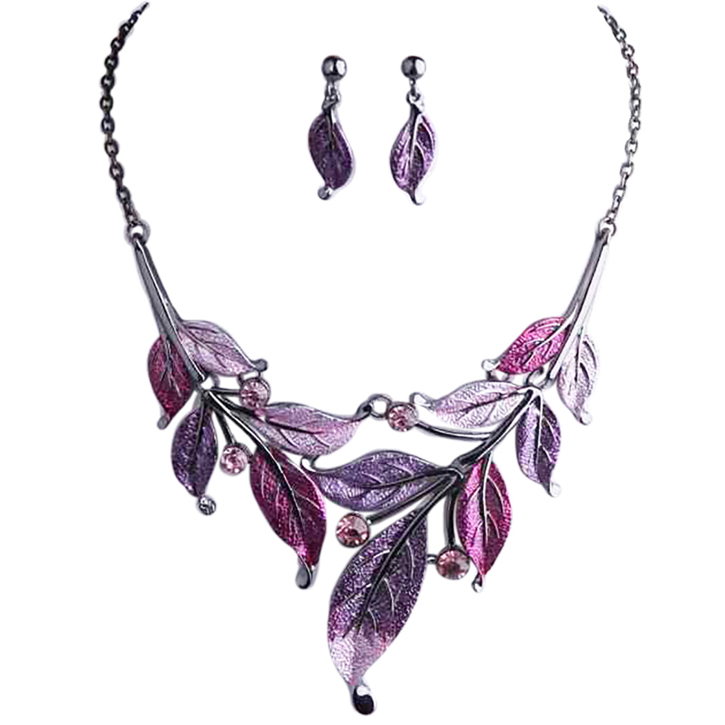 Dark Purple Silver Cluster Necklace and Earrings Set - Etsy