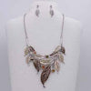 UnbeLeafable Vine and Leaves Crystal Statement Necklace Earrings Set, 14"+3 Extender (Fall Shades Of Brown Leaves Silver Tone)