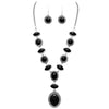 Statement Cowgirl Western Boho Style Natural Dyed Howlite Stone Necklace and Earrings Set, 22"+2" Extender (Black Howlite)