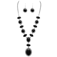 Statement Cowgirl Western Boho Style Natural Dyed Howlite Stone Necklace and Earrings Set, 22"+2" Extender (Black Howlite)