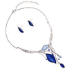 Leaf Design Statement Bib Necklace Earrings Set (Blue)
