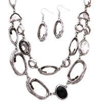 Open Link and Crystal Adjustable Statement Necklace and Earrings Jewelry Gift Set