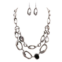 Open Link and Crystal Adjustable Statement Necklace and Earrings Jewelry Gift Set